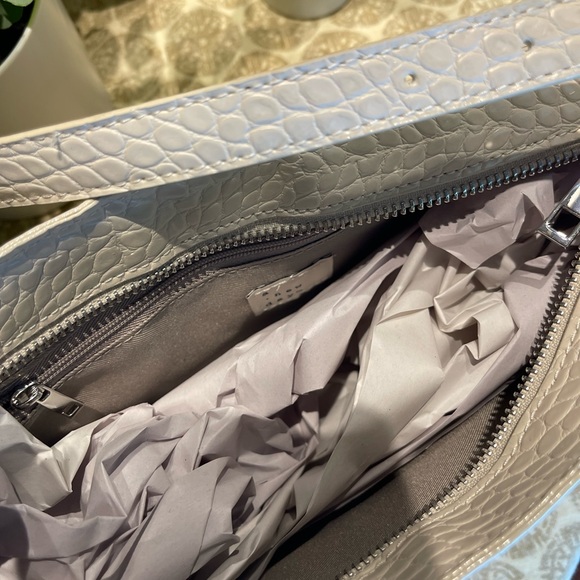 NWT Crocodile textured  Asymmetric Shoulder Hand Bag-Off Cream Ivory  color - Picture 5 of 10